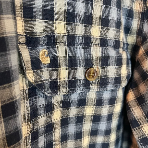 Carhartt Navy and Cream Plaid relaxed fit Button Down Shirt size medium - Picture 2 of 7